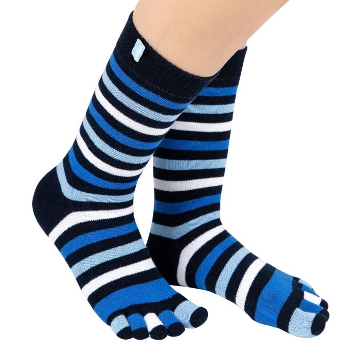 TOETOE® Socks - Mid-Calf Stripy Toe Socks Denim Unisize