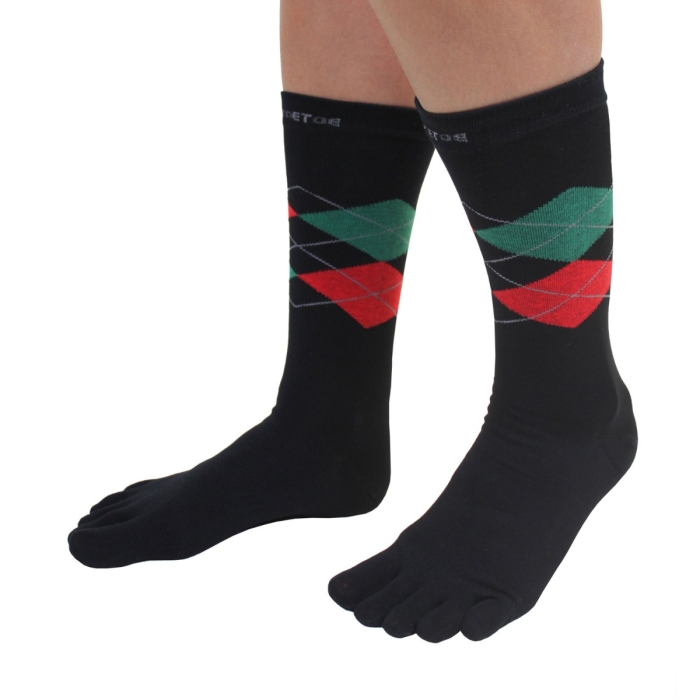 TOETOE® Socks - Men Argyle Toe Socks Black Red Green Unisize