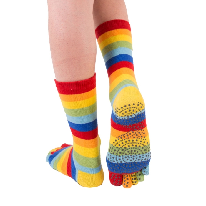 1pair Women's Anti-slip Stripe Glue Toe Socks With Mid-tube